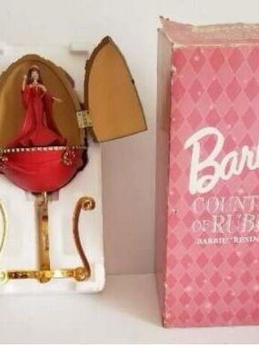 Barbie Red and Gold Musical Egg Figurine with Pink Branded Box resin
